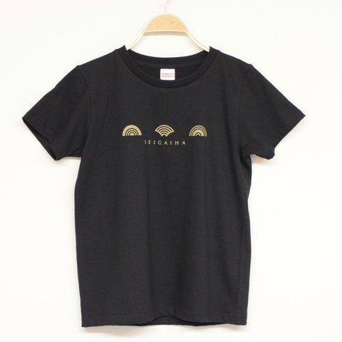 レディース Tシャツ_モダン 青海波_【ブラック】