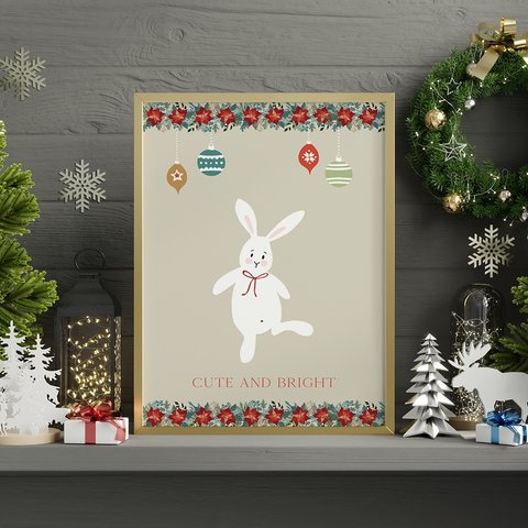 うさぎのポスター　/ i1035 / 北欧の可愛い動物たち　クリスマスの子供部屋にも