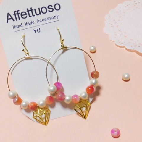 *berrypink* ダイヤモチーフ フープピアス/イヤリング