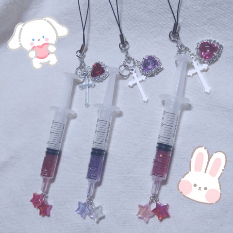 NEW❣ゆめかわ量産型注射器ストラップ♡(Garnet)