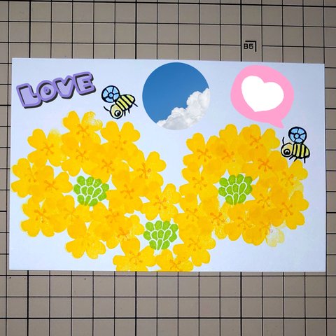 消しゴムはんこ「菜の花②・ミツバチ」4個