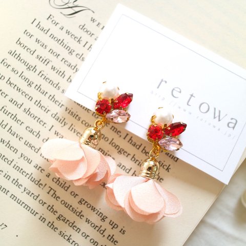 【イヤリングのみ★】pink × red bijoux frill earring