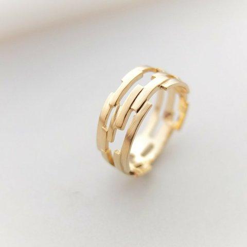 組み木ゴールドリング＊KUMIKI solid silver ring(K18gold plating) 