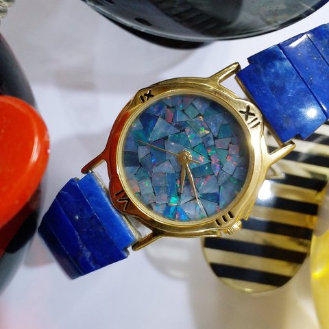 派手な 天然石 オパール opal  クリソコラ  腕時計