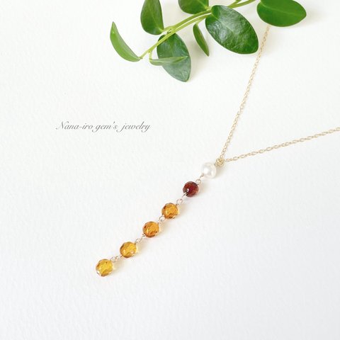  ＊1点もの＊14kgf amber ×pearl necklace