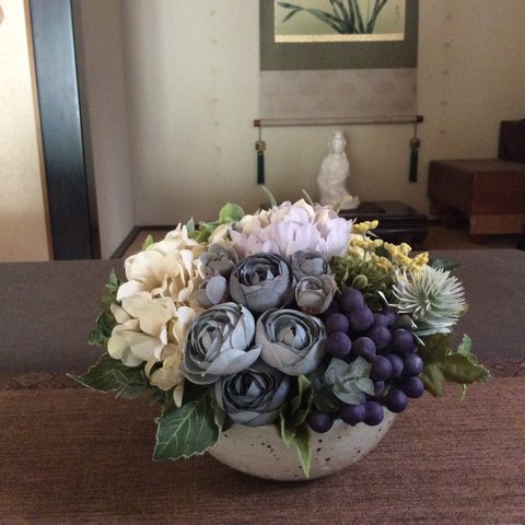 優しい色のお花たち◇MLサイズ（造花、母の日、結婚祝い、敬老の日、誕生日祝、新築祝、還暦祝）