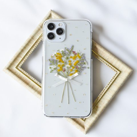 flowe bouquet iPhone AQUOS Android Xperia Galaxy 押し花 スマホケース 韓国風 iPhone13 iPhone12 iPhoneSE 全機種対応