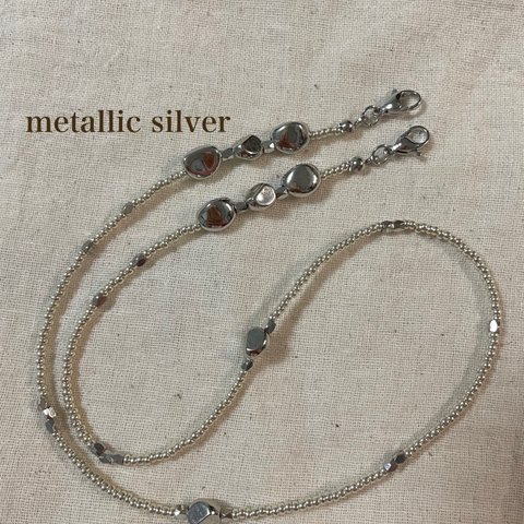 再再販 大人気🌛metallic silver マスクチェーン🌛シルバーのブロックがアクセントになるデザイン！夏に大活躍間違いなし⭐️