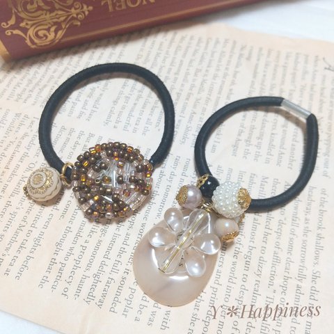 送料無料 値下げ★ビーズ刺繍ヘアゴム  じゃらじゃらヘアゴム 2個セット  お買い得