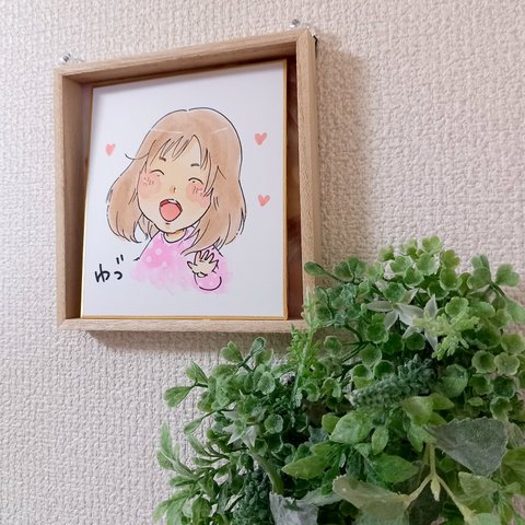 ふんわり可愛い ミニ色紙似顔絵