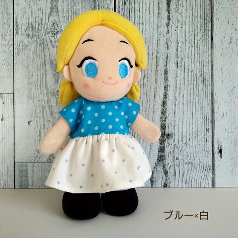 ぬいもーずのワンピース【２色水玉　ブルー×白】