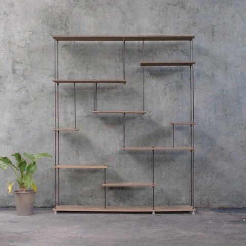 wood iron shelf 1500*1200*225〈グレイッシュカラー〉アイアン 棚 ラック シェルフ 鉄 木 ビンテージ インダストリアル オープンラック 段違い棚 商品棚 店舗什器