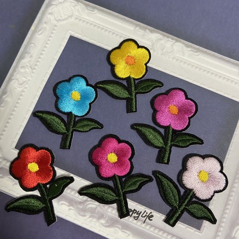 6枚入　お花シリーズ　刺繍アイロンワッペン