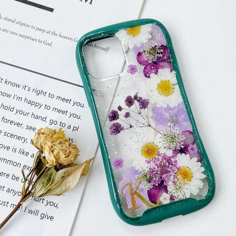 紫陽花iFace風押し花スマホケース、iPhone全機種対応、手帳型、iPhone15、iPhone15Pro、iPhone15plus、iPhone14、iPhone13、iPhone14Pro