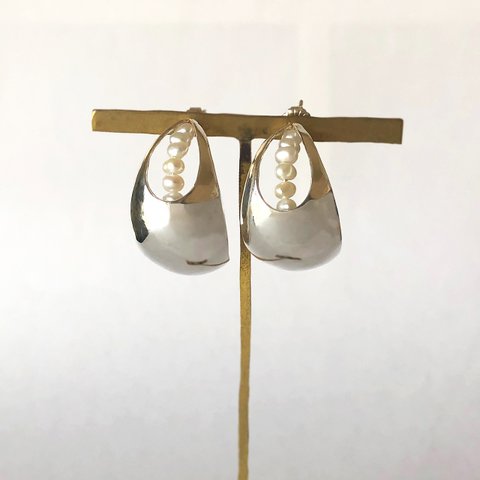 おおぶりシルバーピアス(パール付き)