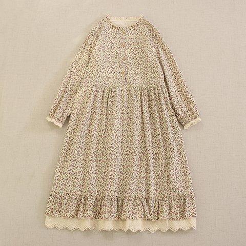 春のふんわり 花柄ワンピース レディース 春服 大きいサイズ ロングワンピース 長袖 小花柄 膝下 大人可愛い