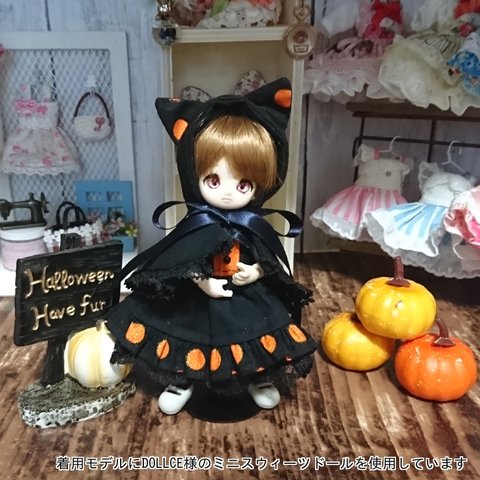 オビツ11　ハロウィン猫耳ポンチョ付ドレス（オレンジ）