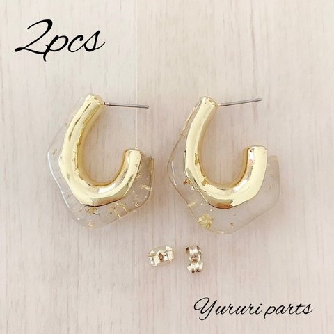 SALE 金箔×クリア デザインピアス*2個