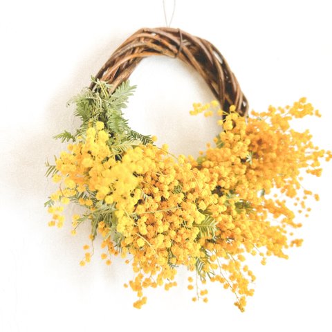 ミモザ　mimosa　ミモザリース　ミニリース　インテリアフラワー　natural　ギフト　プレゼント　お祝い　開店祝い