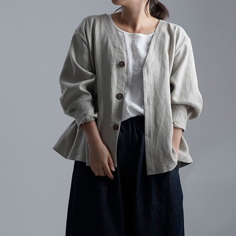 【wafu プレミアム】Linen Basque jacket  艶バスク・ジャケット /フラックス h005e-flx2