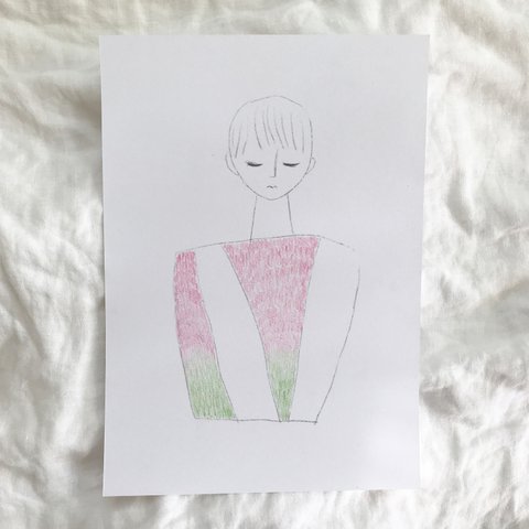 A4色鉛筆画  女性　　額付き