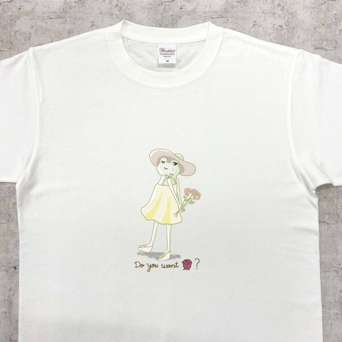 カラーが選べるカエルの女の子のDo you want Rose　Tシャツ