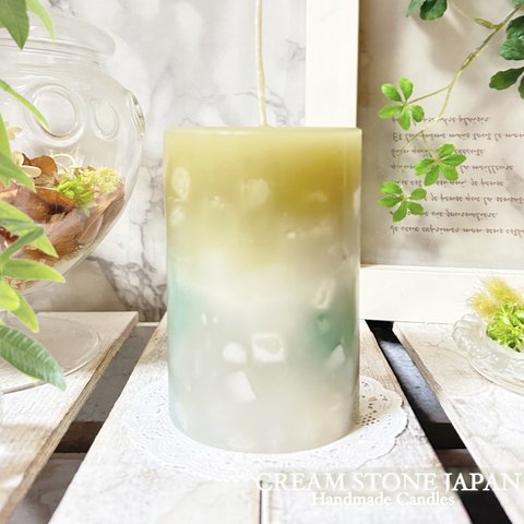 Φ6.7cm×H10cm ペタルキャンドル (オリーブ) № 000774 /Gradation Candle