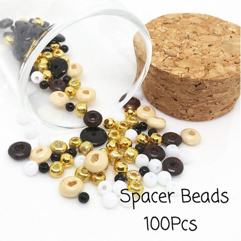 Spacer Beads 100Pcsセット＊スペーサー ゴールド ウッド アクリル 