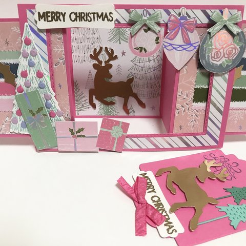 再販★クリスマス 立体カード　「WHIMSICAL TREES」X’masカード  トナカイ　ツリー　キャンドル　stampinup  スタンピンアップ rosecraft