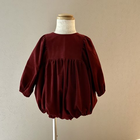 puffed sleeves romper／corduroy／コーデュロイ／ロンパース／ガーネット