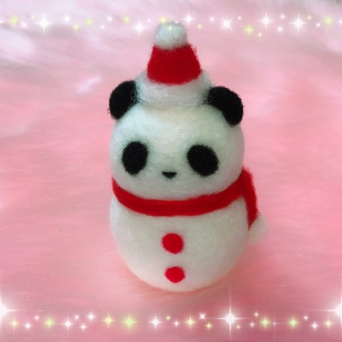 サンタになった雪だるぱん☆羊毛フェルトのふわふわパンダふわぱんのクリスマス