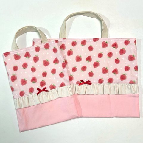 入園入学セット いちごピンク レッスンバッグ 上履き袋