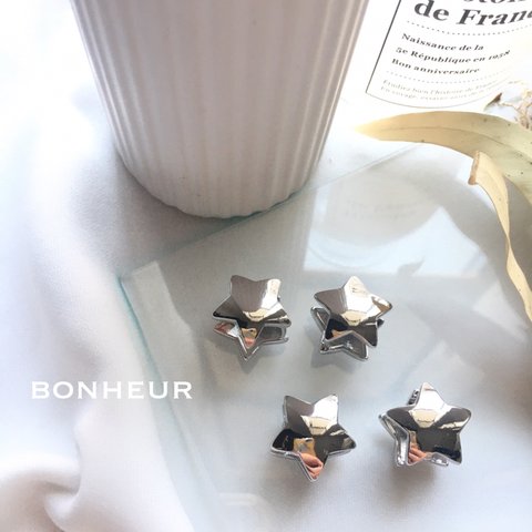 [A1524]   select pierce スター ピアス 星 立体 シルバー 2pcs