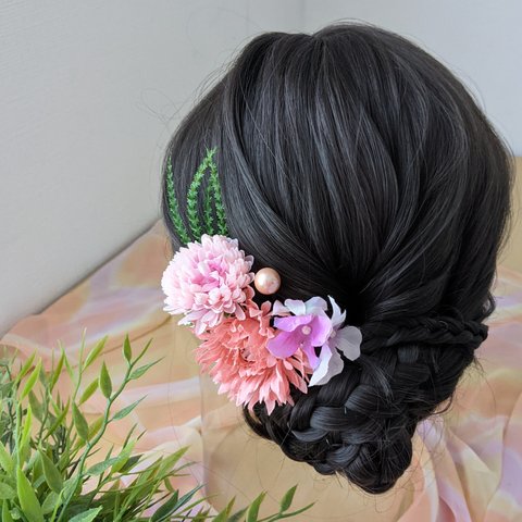 ヘッドドレス❀髪飾り　ピンク  ヘアアクセサリー 　造花　発表会 　和装　ウェディング　ハロウィン　成人式　卒業式　前撮り