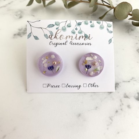 flower×purple ワンポイント　ピアス