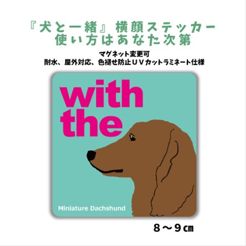 ミニチュアダックスフンド レッド  『犬と一緒』横顔ステッカー 車 犬がいます玄関 シール 犬がいます DOG IN CAR マグネット変更可