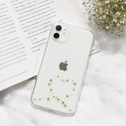 かすみ草と雪の結晶 iPhoneケース Android 全機種対応 iPhoneSE2 押し花