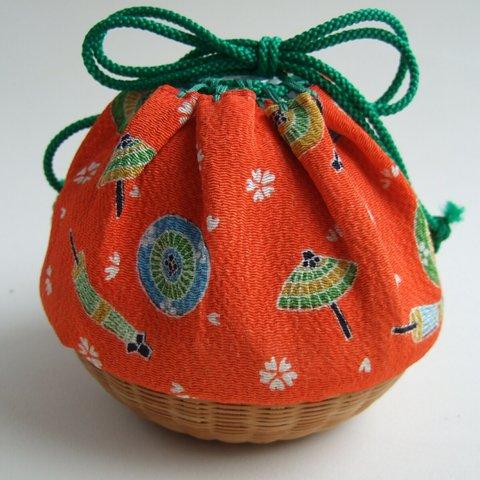 鈴型カゴ巾着　オレンジ