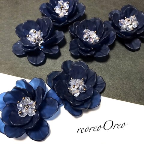 Frosted Glass big Flower bijou  navy