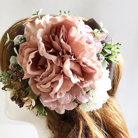 花の髪飾り　ヘッドドレス　ピンクピオニー　結婚式 パーティー お呼ばれ プレゼント　1804-PI