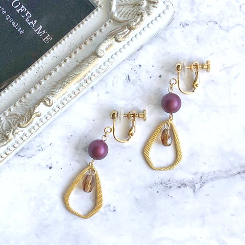 ［送料込み］ Bordeaux Berry × Gold Ring Earring