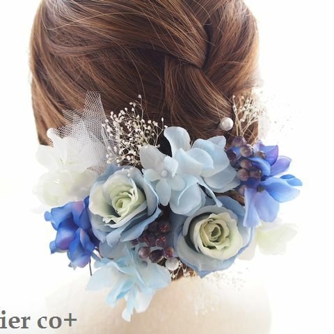 ウェディング♡マーブルローズのヘッドドレス♡blue