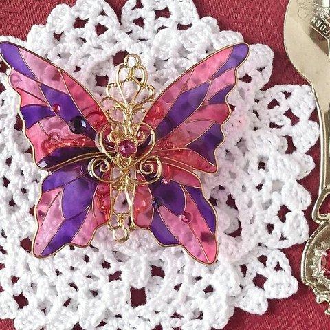 ベリーアソートのステンドグラス蝶バレッタ・Sweets Stained Glass Butterfly〜Berry〜