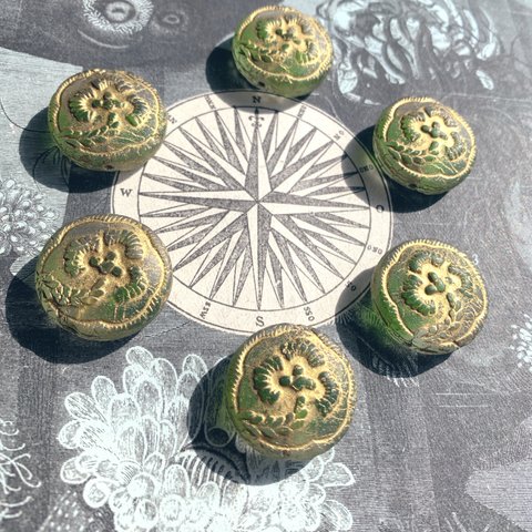 【1コずつ販売】JIRI＊IVANA#czech beads#チェコビーズ　Bohemia wheel23㎜ mable crystal＊peridot green/bronze