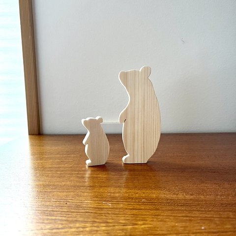 【松材】クマの 木製 オブジェ🐻親子のセット（大1、小1） / 木のおもちゃ / 北欧 / ウッドオブジェ / 