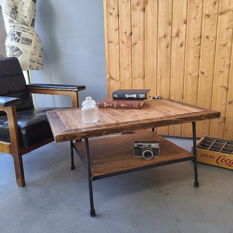 カフェテーブル　SAKURA材×古木とアイアンのローテーブル　/リビングテーブル/センターテーブル