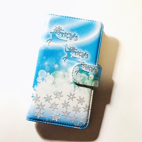 トナカイ クリスマス 雪の結晶 雪だるま 4 アイス ブルー　SNOW スマホカバー スマホ ほぼ 全機種対応 スマホケース 手帳型ケース