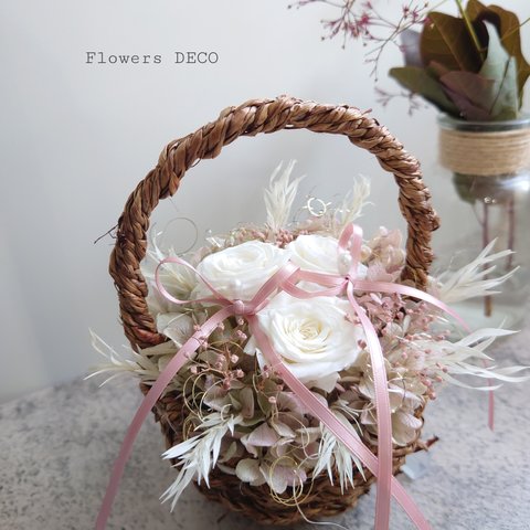 miniバラ&紫陽花のリングピロー【mini basket】Pale pink