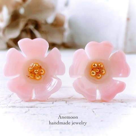 ɴᴇᴡ̤̮‼︎ 桜ピアス 14kgf製 / Sakura Pierce🌸 高品質クイーンコンクシェル　両耳用