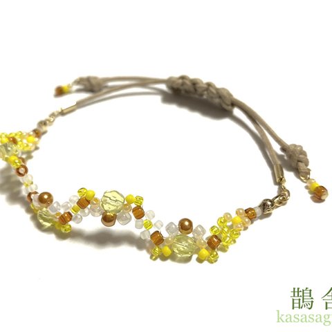 ビーズブレスレット_Bracelet pissenlit_jaune(黄色系)_鵲舎謹製【受注製作】